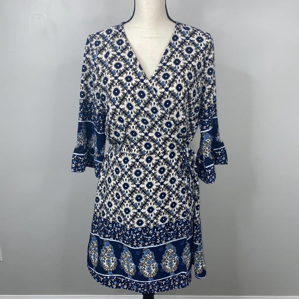 Altar'd State Womens Blue White Long Sleeves Tunic Dress Size Medium